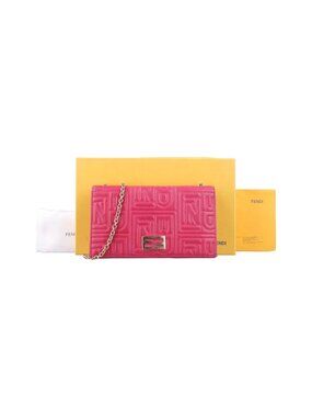 Fendi Logo Embossed Rose Red Leather Messenger Bag
